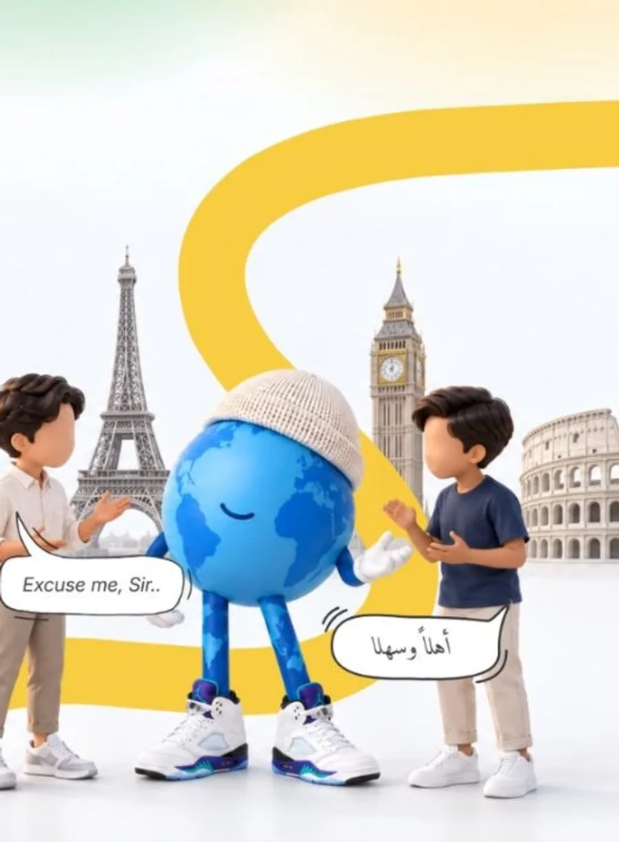 Ilustrasi 3D karakter LIMO Academy dengan landmark dunia